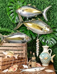 8PCS Tuna Fish Balloons Realistic Tuna Balloons Fishing Birthday Party Decora…