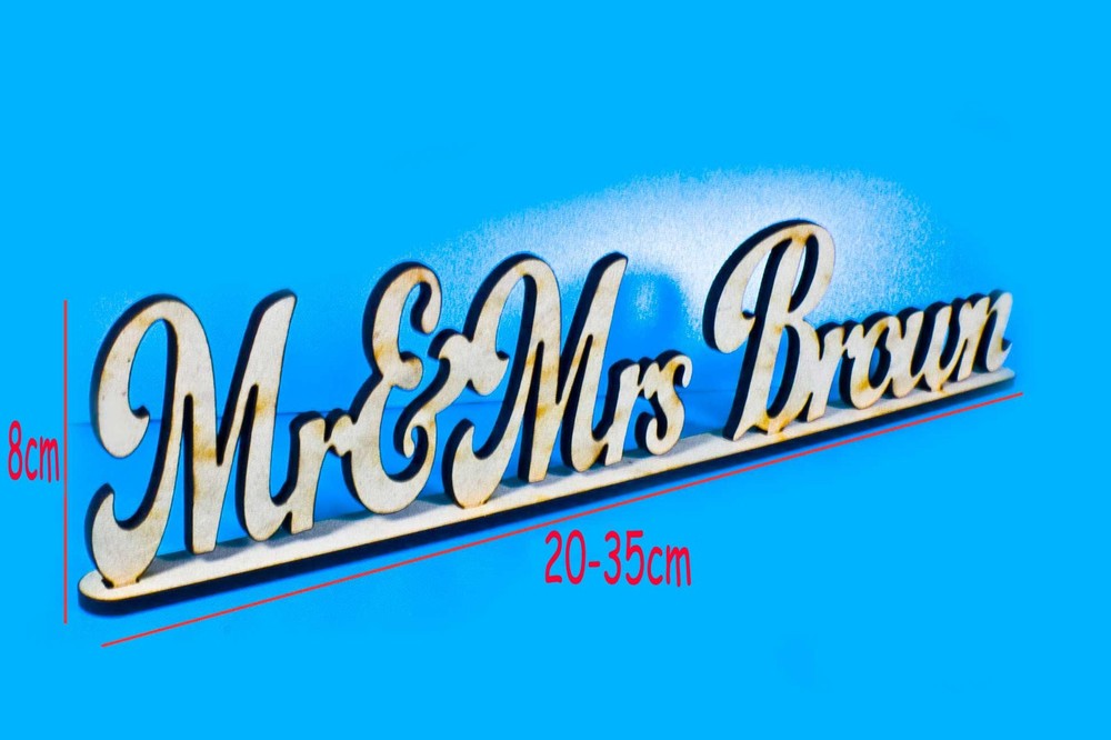 Personalised Mr & Mrs + Custom Name MDF Wooden Standing Plaques Signs Wedding