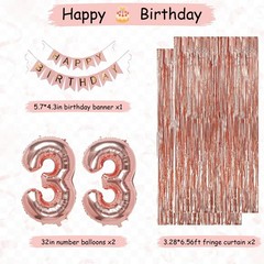 33rd Rose Gold Birthday Party Decorations for Women, Rose Gold Happy Birthday…