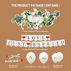 Luxury Just Married Car Decoration Kit –Artificial Flower Hood , Just Married