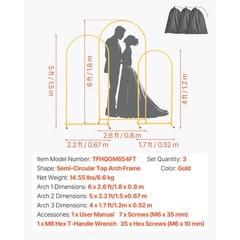 Uimoso Wedding Arch Backdrop Stand 6ft 5ft 4ft 3 PCS Metal Events Party Decor