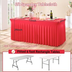 6 Pack Red Spandex Tablecloth 6ft with Skirt,Wrinkle Free High Stretch Fitted…