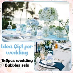 150 Pcs Blue Floral Wedding Party Bubbles Bulk with Bubble Solution Wedding M…