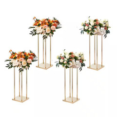 4 PCS Gold Metal Column Wedding Flower Stand 23.6 In./60 Cm High with Metal Lami