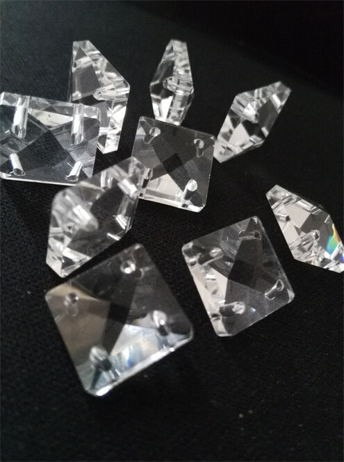 140pcs 14mm 4Hole Glass Square Crystal Bead Prism Chandelier Lamp Chain Part DIY