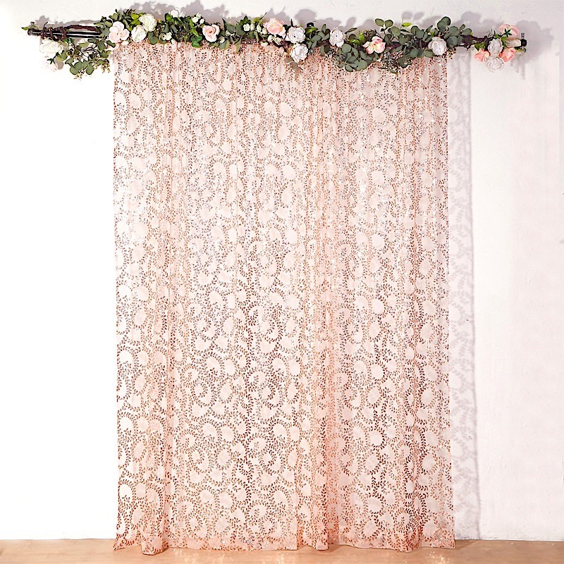 8ft x 8ft Rose Gold Tulle Backdrop CURTAIN Drape Panel Embroidered Sequins Event