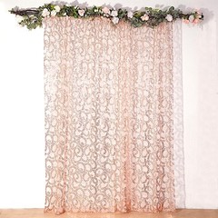8ft x 8ft Rose Gold Tulle Backdrop CURTAIN Drape Panel Embroidered Sequins Event