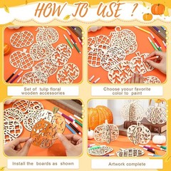 MotiMind 60 Pcs Fall Crafts Set 48 Pcs Wooden Pumpkin to Paint for Thanksgivi…
