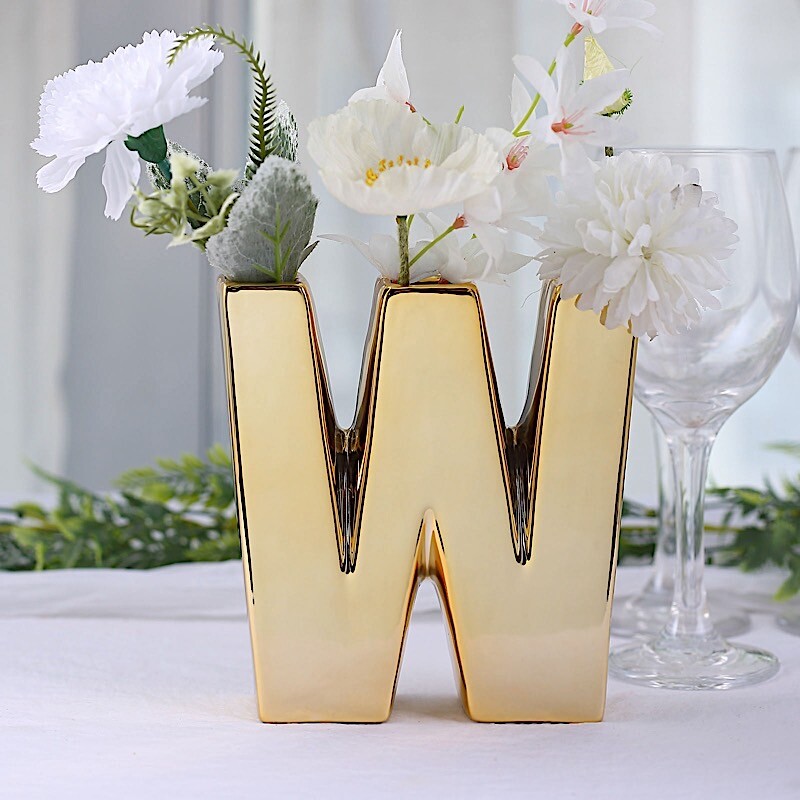 GOLD 6″ Ceramic W Symbol Flower VASE Table Centerpiece Party Events Decorations