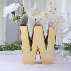 GOLD 6″ Ceramic W Symbol Flower VASE Table Centerpiece Party Events Decorations
