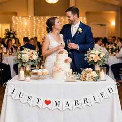 Just Married Banner Pre-Strung Wedding Banner Bunting Photo Booth Props Garland