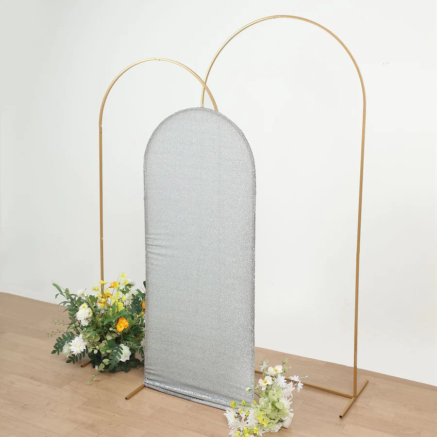 5 ft SILVER Metallic Fitted Spandex Round Top Arch STAND COVER Party Events