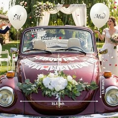 Luxury Just Married Car Decoration Kit –Artificial Flower Hood , Just Married