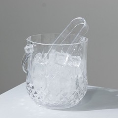3 Clear pack Plastic Small Ice Buckets with Handle and Tongs in Crystal-Cut