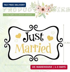 2 Pack Just Married Car Decals, Large Wedding Vehicle Door Signs, Waterproof