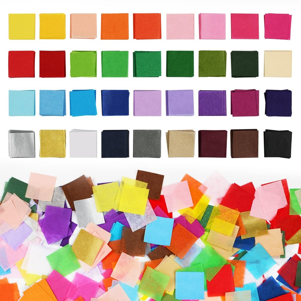 Simetufy 5400 Pcs 1 Inch Tissue Paper Squares, 36 1 x 1 Inch, 36 colors