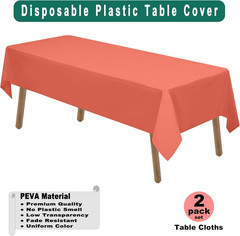 Coral Plastic Tablecloths 2 Pack Blush Red Disposable Table Covers 54 x 108 Inch