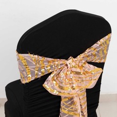 5 ROSE GOLD GOLD Wave Mesh Embroidered Sequins CHAIR SASHES Party Events