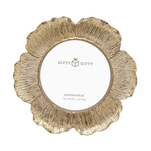 Circular Gold Floral Photo Frame / 4×4 In | For Tabletop Display | 4″X4″