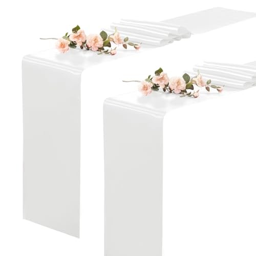 2 Pack Table Runners 12 x 108 Inch, Rectangular Smooth Satin Silk 2Pack White