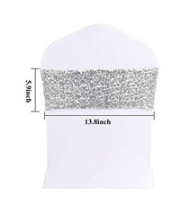 Aulufft Sequin Spandex Chair Sash 50 PCS Silver Sequin Sashes Chairs Silver 50