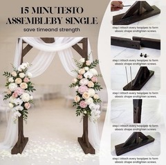 Adjustable Reusable Wood Wedding Backdrop Stand w/ White Drape 6.4ft x 3.6ft