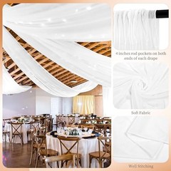 White Sheer Chiffon Ceiling Drapes for Wedding Arch Party Stage Decor