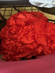 50 new/ 50 used universal black chair covers, 50 used red bow, 10 silver runners