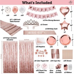 225 PC Rose Gold Birthday Party Decorations Kit for Girls, Teens, Women – Hap…