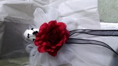Wedding Red & White Bows with a touch of black set of 12 with loop or elastic