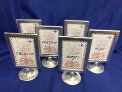Wedding Table Signs / Names Aviation Airplane Red Blue Theme Phonetic Alphabet