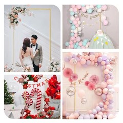 Gold Wedding Arch Backdrop Stand Square Balloon and Flower Metal 6.6FT*6.6FT