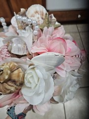 Handmade Coastal Seashell Bridal Bouquet Pink White Beach Wedding Pearl Starfish