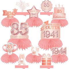 Happy 85th Birthday Rose Gold Table Honeycomb Centerpieces Balloons Theme Dec…