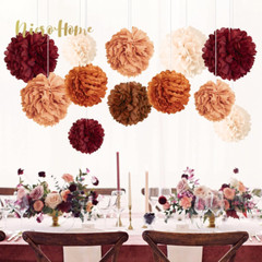 Wedding Party Decorations, 12 PCS Carmine Rust Orange Light Brown Tissue Paper P