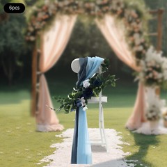 Blue Artificial Flower Arrangement Ribbons For Wedding Chair Back Decor Pack 6x