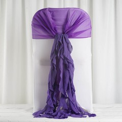 Purple Premium CHAIR COVER with Curly Chiffon Ruffled SASHES Party Decorations