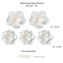 White Paper Flowers Artificial 3D Wall Décor Wedding Birthday Bridal Baby