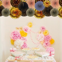 8Pcs Hanging Paper Fans Party Set Decoration for Birthday Gold Black Gray