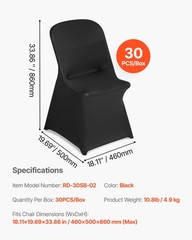VEVOR 30PCS Black Stretch Spandex Folding Chair Covers for Wedding Party Dining