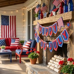 Patriotic Felt Pennant Banner Red White Blue for July 4th Celebrations