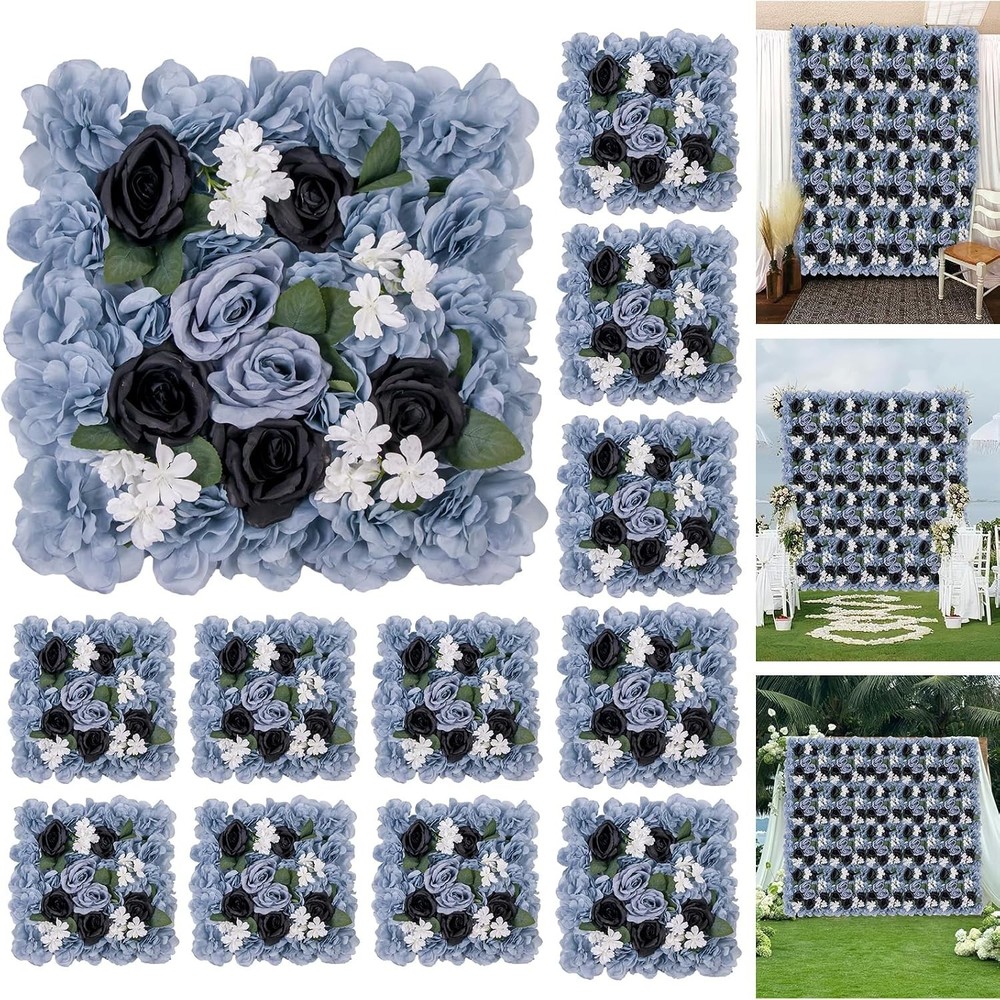 12 pcs Flower Wall Panel 15x15in Artificial Silk Rose Backdrop for Wedding Party