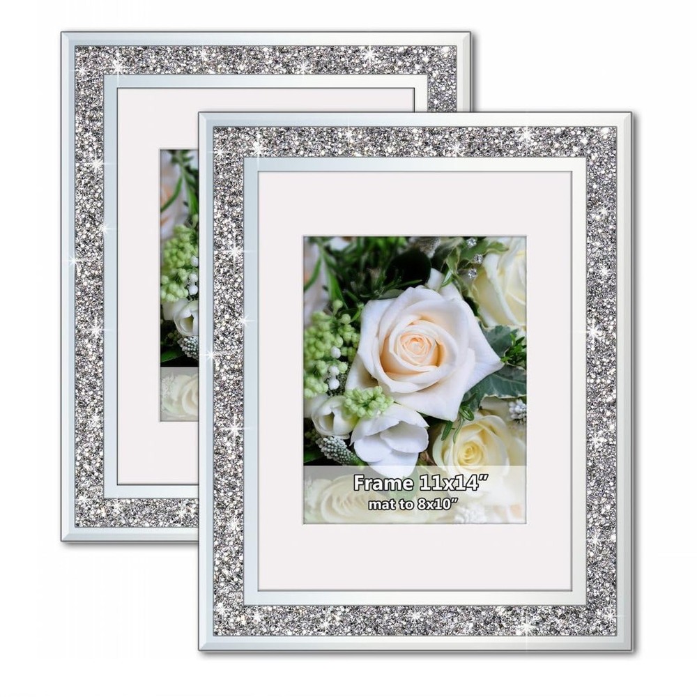 Crushed Diamond Wedding Mirror Photo Frame, Crystal Silver Glass Picture Fram…
