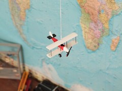 Hanging Airplane, Red White Black, Nursery Decor, Decorative wooden airplane