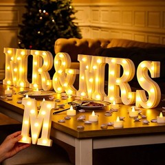 6pc Mr & Mrs LED Marquee Letters Battery Warm White Wedding Deco