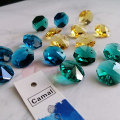 140pcs DIY 3color Octagonal Crystal Glass Beads 14mm 2holes Chandelier Part