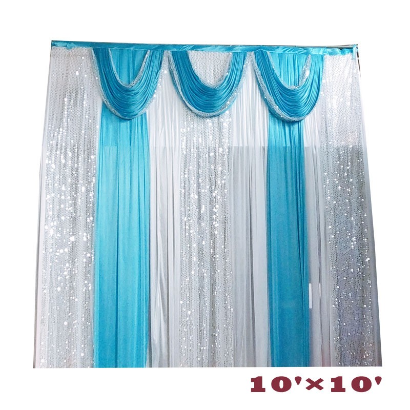 TECHTONGDA 3Mx3M Three Fold Wedding Stage Backdrop Curtain Blue Venue Draping