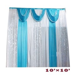 TECHTONGDA 3Mx3M Three Fold Wedding Stage Backdrop Curtain Blue Venue Draping