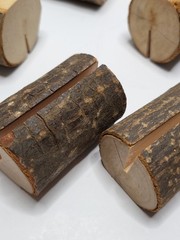 10 Rustic Primitive Wood Log Wedding Place Card Photo Memo Number Recipe Holder