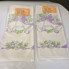 2 Vintage Party Table Covers Wedding Bells Chapel Retro 80s Bridal Paper Art